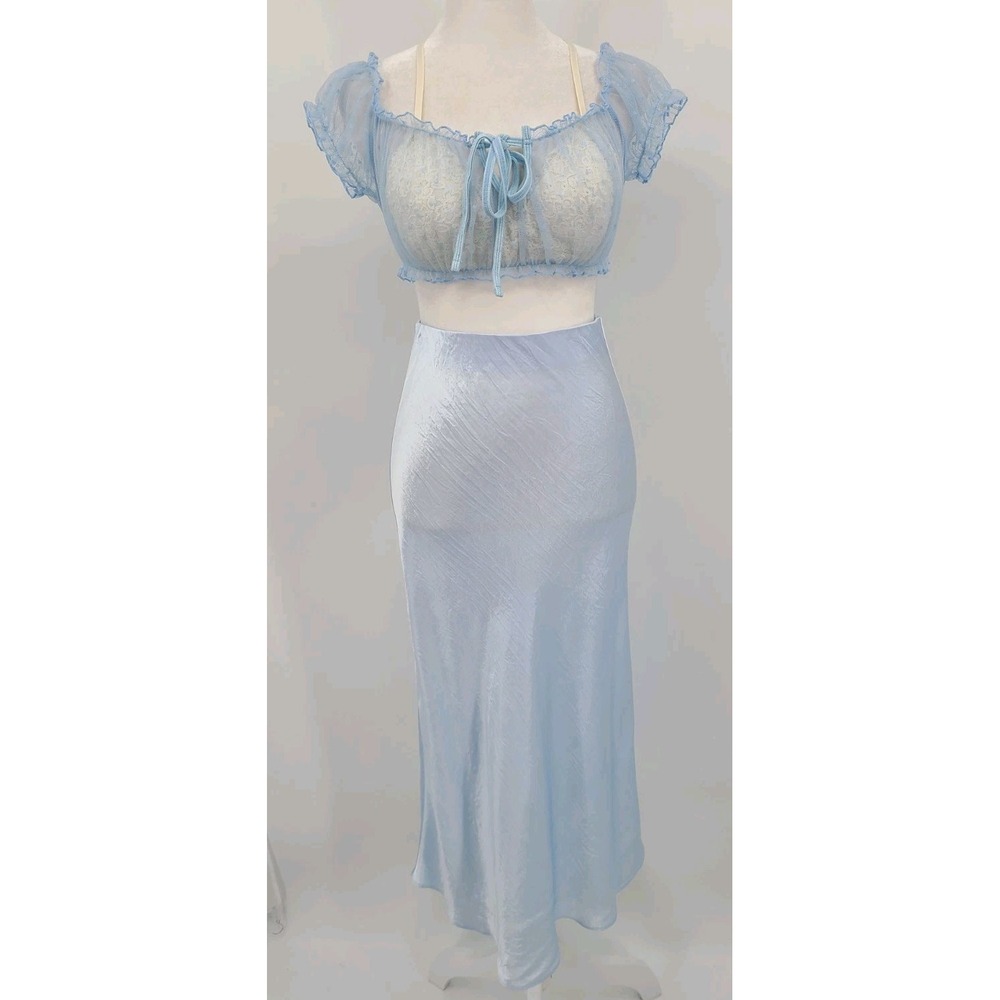 Y2K Coquette Babydloll Mesh Corset Top Medium Womenβ Festival Crop Kawaii Blue
